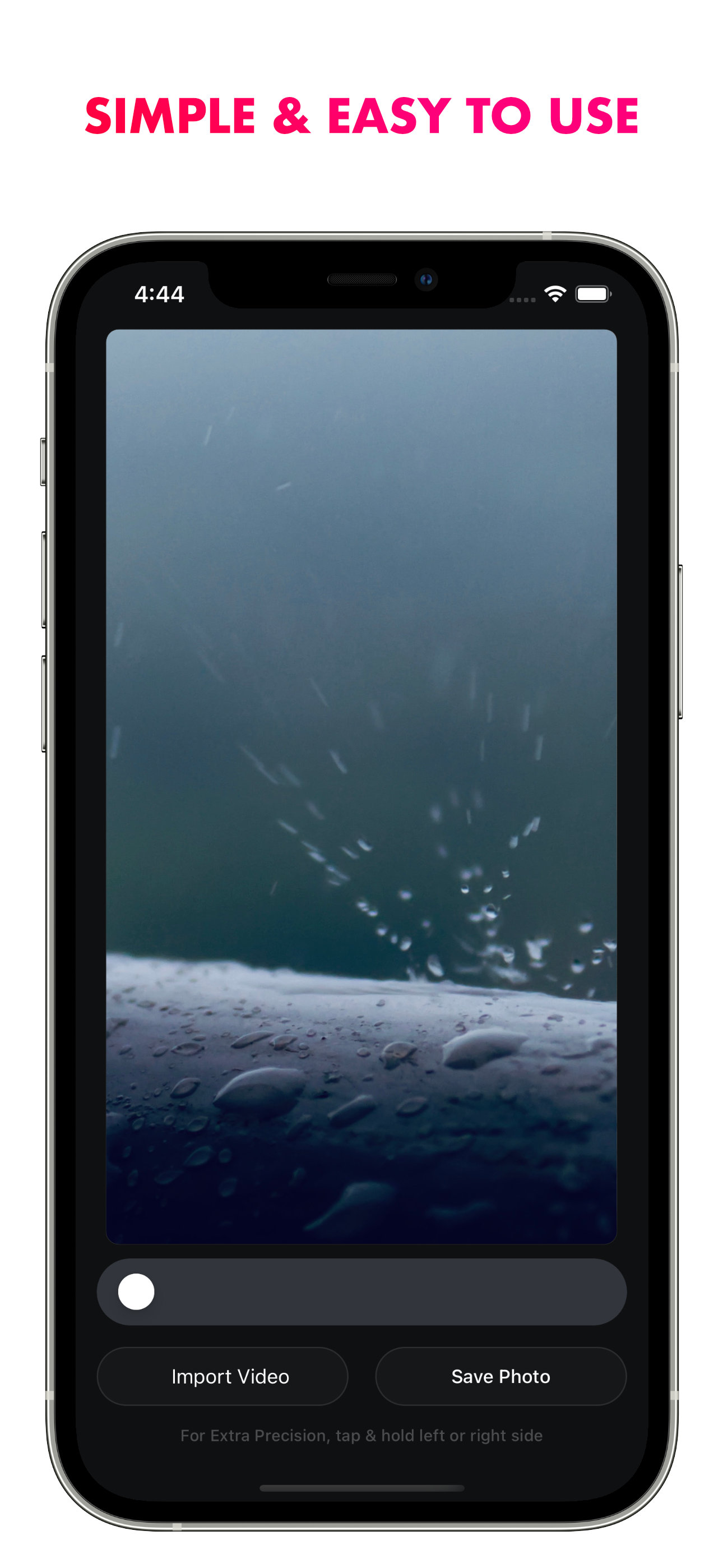 Stills' simple video-to-photo interface on iPhone with an underwater video ready for frame selection